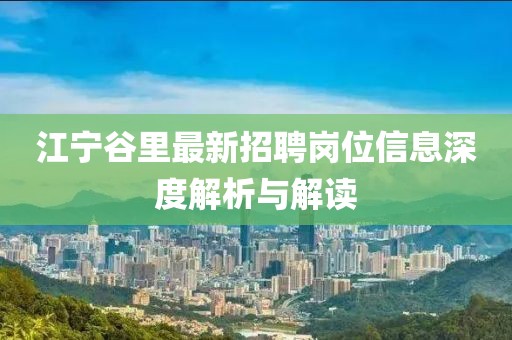 江宁谷里最新招聘岗位信息深度解析与解读