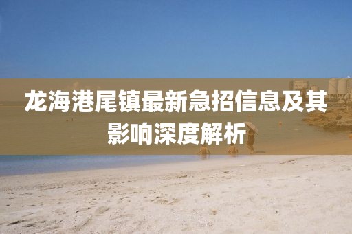 龙海港尾镇最新急招信息及其影响深度解析
