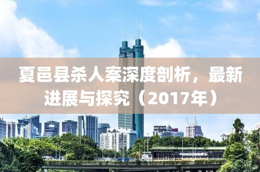 夏邑县杀人案深度剖析，最新进展与探究（2017年）