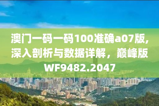 澳门一码一码100准确a07版,深入剖析与数据详解，巅峰版WF9482.2047